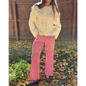 Sonderhaus Perfect Wide Leg 100% Cotton Pants Red Gingham Size Small